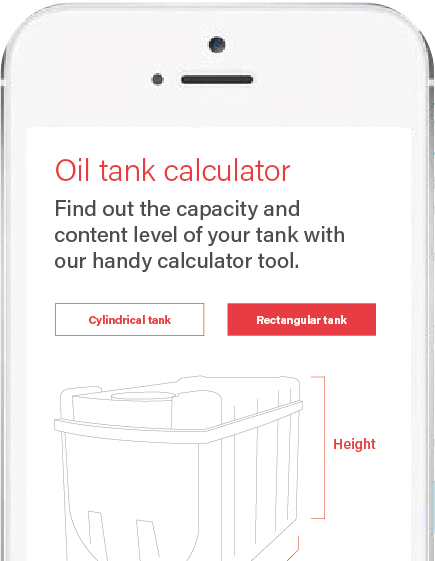 Mobile phone displaying the oil tank calculator